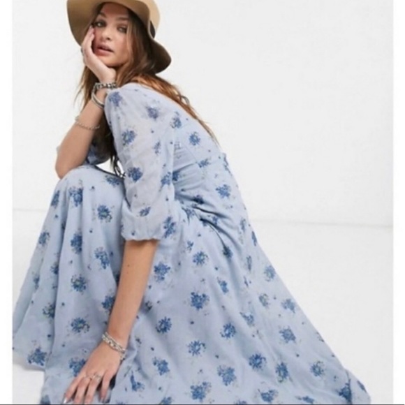 NWT Free People Blue Floral Sea Glass Midi Dress - Picture 11 of 16